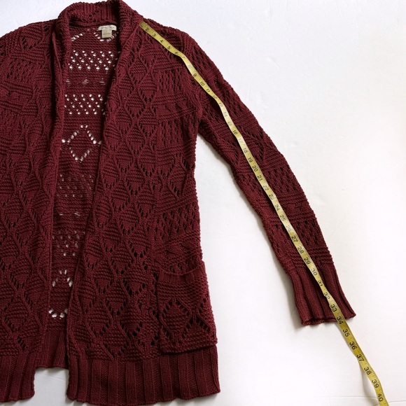 Lucky Brand Womens Open Cardigan Sweater Large Dark Red Maroon Long Knit Pockets - Picture 10 of 12